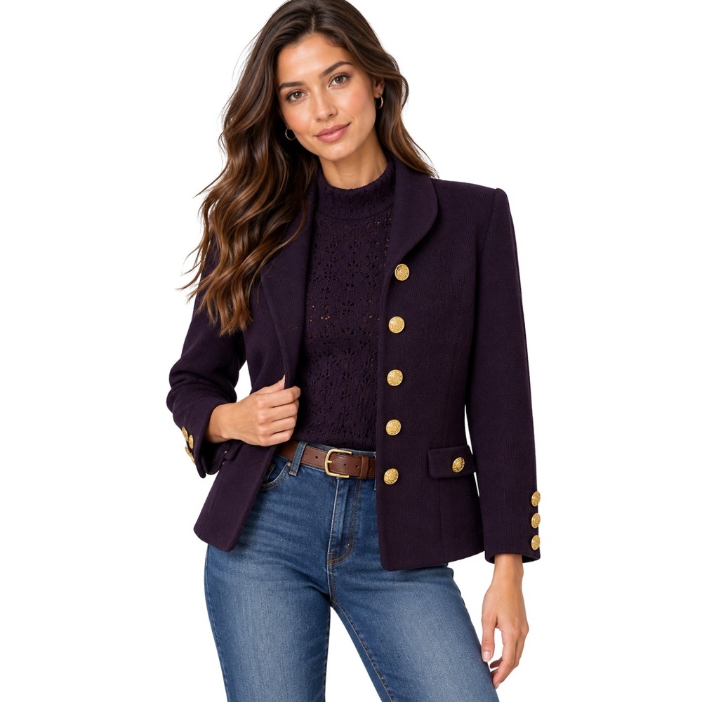 St. John Santana Knit 2 Piece Set Tank Top Blazer Plum Purple Size 6 Preppy